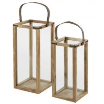 2 Mango Wood and Leather Lanterns industrial style - Brown - Maisons Du Monde