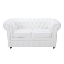 2-Seater Button Sofa in White classic chic style - White - Pvc And Synthetic - Maisons Du Monde