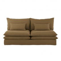 2-Sitzer-Modulelement für modulares Sofa aus Crinkle-Leinen, havannabraun Stil modern Leinen Maisons du Monde