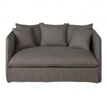 2-Sitzer-Sofa mit dickem, grauem Leinenbezug im Used-Look landhaus Stil - Leinen - Maisons Du Monde