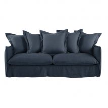3/4-sitzer-schlafsofa Mit Nachtblauem Leinenbezug Und Matratze 6 Cm Stil modern - Leinen - Festliche Dekoration - Maisons Du Monde