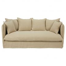 3/4-Sitzer-Sofa mit Bezug aus beigem gewaschenem Leinen Stil modern Maisons du Monde