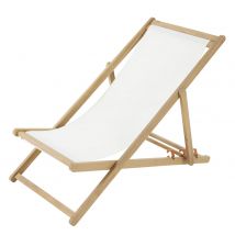 Acacia and Ecru Canvas Folding Deckchair sea side style - White Wood - Maisons Du Monde