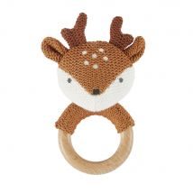 Baby-Beißring Rehkitz aus Baumwollstrick, orange und braun Beige Baumwolle Baby Maisons du Monde