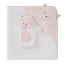 Babybadetuch aus Baumwolle, weiß mit Katzenkopf 80x80 Zertifizierter Oeko-Tex Kinder Maisons du Monde