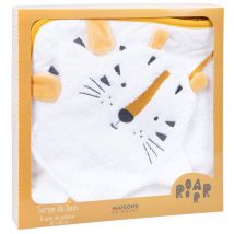 Babybadetuch aus Baumwolle, weiß mit Tigerkopf in Senfgelb und Schwarz Zertifizierter Oeko-Tex Kinder Maisons du Monde