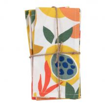 Bedruckte Baumwoll-Handtücher, ecru, senfgelb, blau und korallfarben, Set aus 4, 42x42cm Stil exotic Gelb/Blau/Ecru Maisons du monde