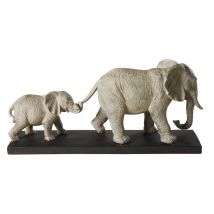 Beeldje 2 grijze olifanten en zwart metalen onderstel H21 exotisch stijl - Grijs - Hars - Maisons Du Monde