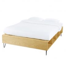 Bett mit Lattenrost und Schubkästen, 140x190 vintage Stil - Braun - Holz - Maisons Du Monde