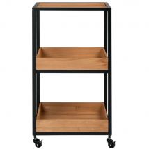 Black Metal and Paulownia Wheeled Trolley industrial style - Maisons Du Monde