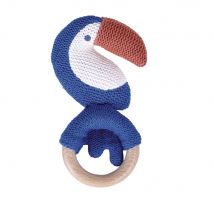 Blue, orange and beige knitted toucan rattle contemporary style - Blue Cotton - Maisons Du Monde