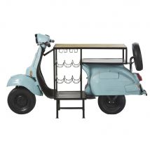 Blue Scooter Bar Unit in Metal and Mango Wood industrial style - Blue Metal - Maisons Du Monde