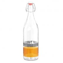 Bottiglia in vetro trasparente con fondo giallo e motivi grafici neri 1 L - Modello Esotico - Maisons du Monde