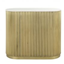Brass-Coloured 2 drawers Corrugated Metal and White Marble Bar vintage style - Gold - Maisons Du Monde
