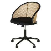 Cadeira De Escritório Com Rodas Em Veludo Preto E Palhinha De Rattan estilo exótico - Bege - Maisons Du Monde