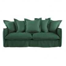Canapé 3/4 places en lin froissé vert style contemporain - Maisons Du Monde
