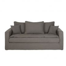 Canapé-lit 3/4 places en lin épais gris style classique chic - Maisons Du Monde