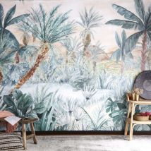 Carta da parati con stampa giungla verde, rosa e marrone 300x384 cm - Modello Esotico - Carta - Maisons du Monde