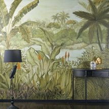 Carta da parati intessuta stampa paesaggio tropicale 350 cm x 300 cm - Modello Esotico - Nero - Maisons du Monde