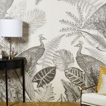 Carta da parati intessuta stampa pavoni 192 cm x 300 cm - Modello Classico chic - Bianco - - Maisons du Monde
