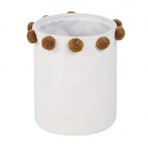 Cesto contenitore bianco con pompon marrone - Modello Contemporaneo - Polyester - Maisons du Monde