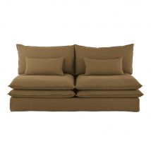 Chauffeuse per divano componibile a 2 posti in lino stropicciato marrone - Modello Contemporaneo - Maisons du Monde