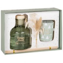 Christmas scented candle (45g) and diffuser set with almond chestnut fragrance (100ml) White Glass - Maisons Du Monde