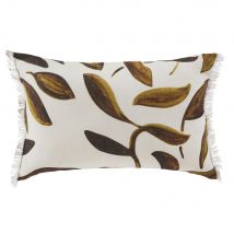 Cuscino in lino con stampa vegetale écru e marrone caramello 40x60 cm - Modello Esotico - Bianco - Maisons du Monde