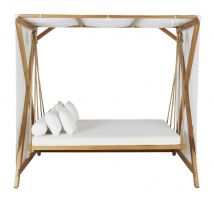 Dondolo da giardino in legno di acacia con cuscini écru - Modello In riva al mare - Bianco - Polyester - Maisons du Monde