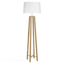 Dreifuß-Stehlampe aus Eichenholz mit weißem Lampenschirm, H160 seaside Stil - Grau - Maisons Du Monde