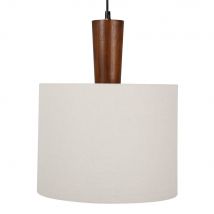 Ecru cotton and brown acacia wood pendant light contemporary style - White - Metal - Maisons Du Monde