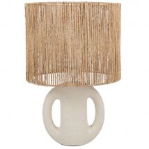 Ecru keramische lamp met bruine lampenkap van jute stijl - hedendaags - Wit Keramiek - Maisons Du Monde