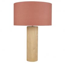 Eikenhouten lamp met terracotta linnen lampenkap stijl - hedendaags - Rood - Maisons Du Monde