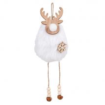 Elk Christmas hanging decoration in wood and white faux fur - Maisons Du Monde