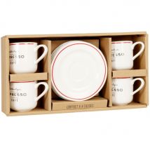 Espressotassen-Set aus weißem und rotem Porzellan, Set aus 4, mit Untertassen Stil industrial Porzellan Maisons du Monde
