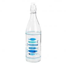 Flasche aus Glas mit blauen Fischmotiven, 1L Stil seaside Transparent Kristall Maisons du monde