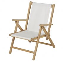 Folding armchair in solid acacia and ecru canvas contemporary style - Beige Wood - Maisons Du Monde