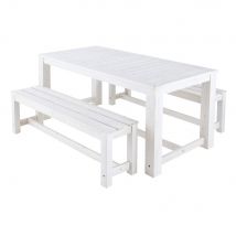 Gartentisch + 2 Bänke aus Holz, B 180 cm, weiß seaside Stil - Holz - Maisons Du Monde