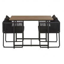 Gartentisch 2 Sessel L108 aus Kompositmaterial Teakholzimitation und schwarzem Harz Stil modern Beige Maisons du Monde