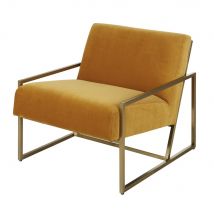 Gele fluwelen fauteuil met vergulde stalen poten klassiek chic stijl - Geel - Stof - Maisons Du Monde