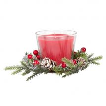 Glass candle with red and green artificial branches - Maisons Du Monde