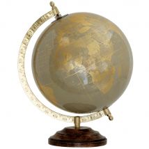 Globus aus Mangoholz mit beiger und goldfarbener Weltkarte Stil exotic Mangoholz Maisons du Monde