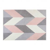 Grijs en roze getuft tapijt met grafisch motief 140x200 hedendaags stijl - Gecertificeerde Oeko-Tex - Pvc En Synthetisch - Maisons Du Monde
