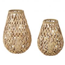Hyacinth and glass lanterns (x2) exotic style - Beige - Natural Fibers - Maisons Du Monde