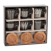 Juego de 6 tazas de gres estampado y platillos de bambú EStilo exótico Maisons du Monde