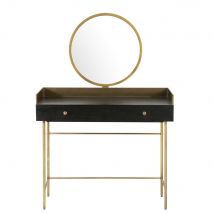 Kaptafel van goudkleurig metaal en zwart massief acaciahout met 1 laatje stijl - hedendaags - Maisons Du Monde