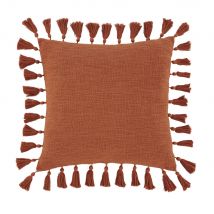 Kissen aus Baumwolle mit Quasten, terrakotta, 50x50cm Stil exotic Rot Terrakotta Maisons du monde