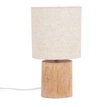 Lampada in legno di eucalipto con paralume in cotone écru - Modello Contemporaneo - Bianco - Maisons du Monde