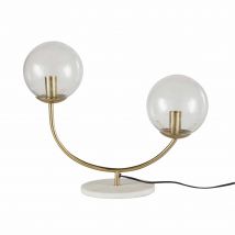 Lampada in marmo bianco e metallo dorato con 2 globi in vetro trasparente - Modello Contemporaneo - Maisons du Monde