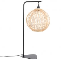 Lampada in metallo nero e abat-jour rotondo in bambù - Modello Esotico - Beige - Maisons du Monde